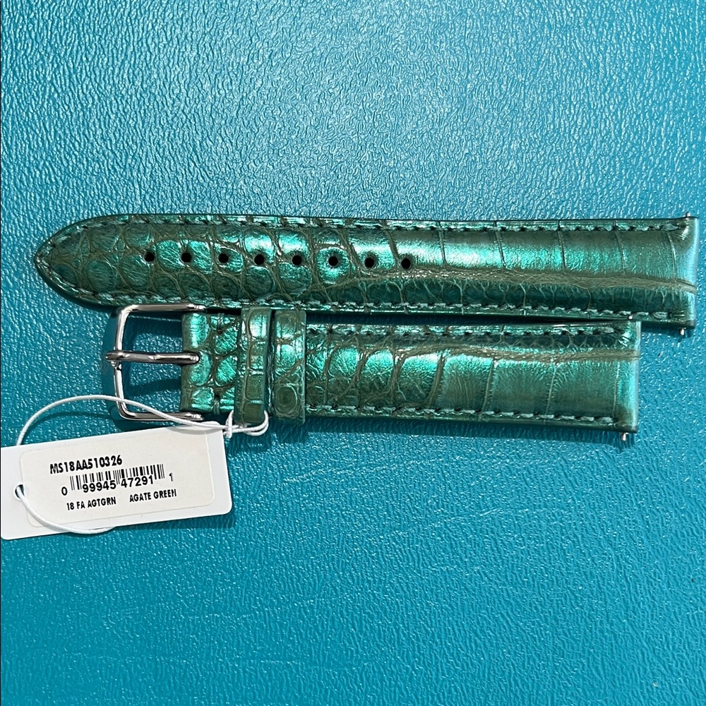 NWT Michele 18mmMetallic Green Alligator Embossed Watch Strap